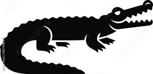 Black Silhouette of a Smiling Alligator with Open Mouth Keywords: alligator, crocodile