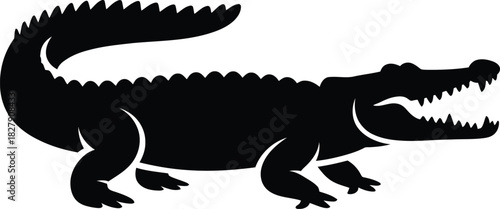 Black Silhouette of a Walking Alligator with Open Mouth Keywords: alligator, crocodile