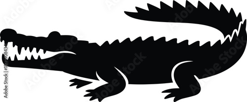 Black Silhouette of an Alligator with Wide Open Jaws Keywords: alligator, crocodile, silhouette