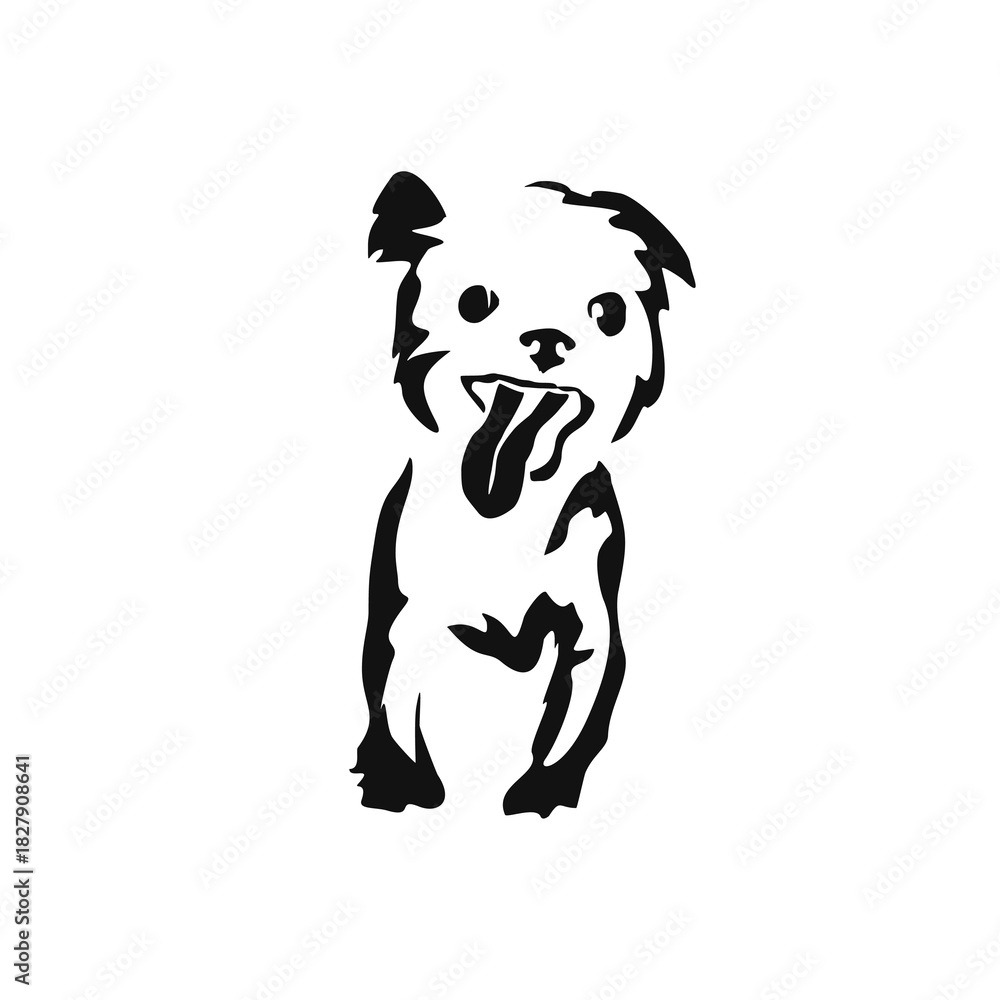 Fototapeta premium Vector drawing of a dog. Black and white gestalt design of a funny pet. Little doggy. Cute animal illustration. Postcard for International Dog Day. Drawing of an animal in the Gestalt style.