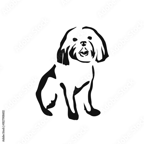 Vector drawing of a dog. Black and white gestalt design of a funny pet. Little doggy. Cute animal illustration. Postcard for International Dog Day. Drawing of an animal in the Gestalt style.	
