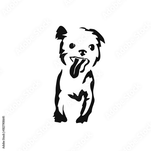 Vector drawing of a dog. Black and white gestalt design of a funny pet. Little doggy. Cute animal illustration. Postcard for International Dog Day. Drawing of an animal in the Gestalt style.	
