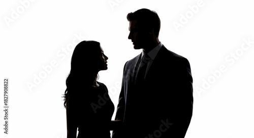 Silhouette of a couple looking at each other with intense connection.
