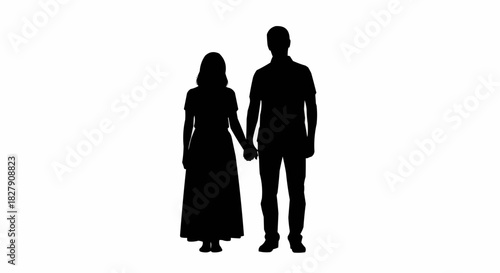 Silhouette of a couple holding hands, standing together, love and togetherness.