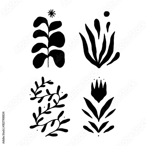 Bohemian nature silhouettes: bold Matisse-style floral shapes.