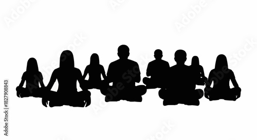 Group of people meditating in a serene setting.