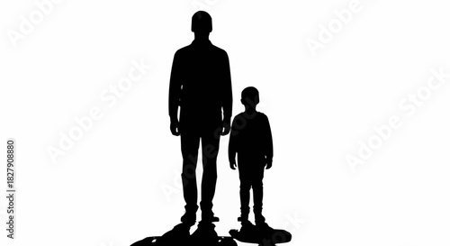 Silhouette of Father and Son Standing Together in Solidarity.