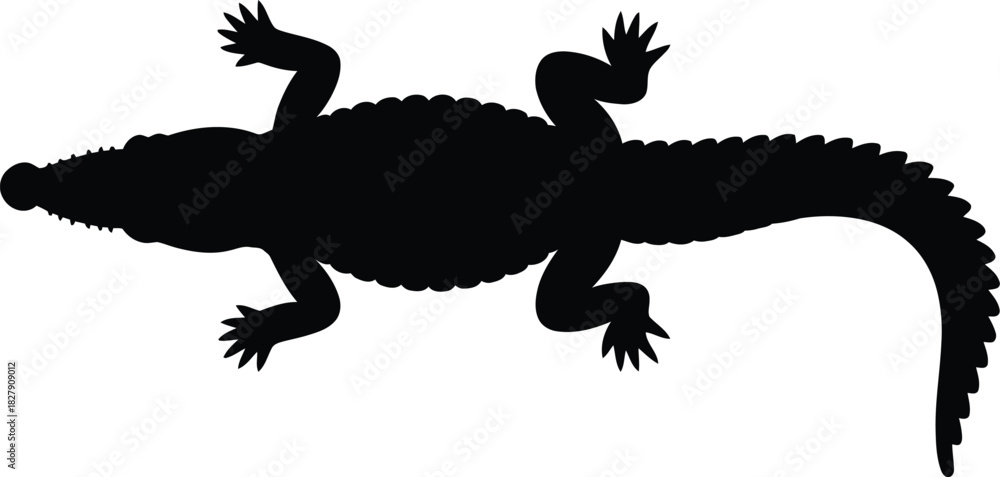 Naklejka premium Top View Black Silhouette of a Crocodile with Open Mouth