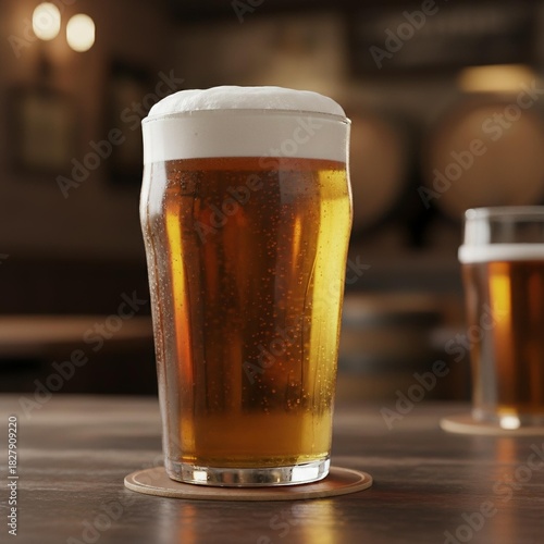 glass of beer on wooden table
