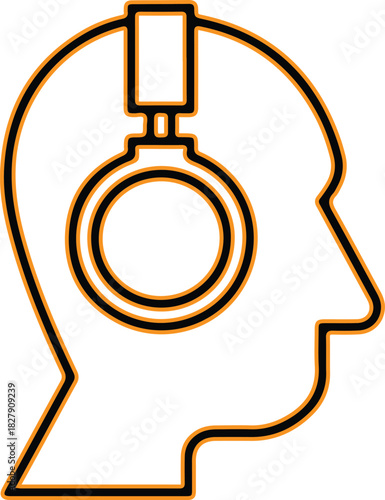 Outline of a human head wearing headphones symbolizing listening or audio
