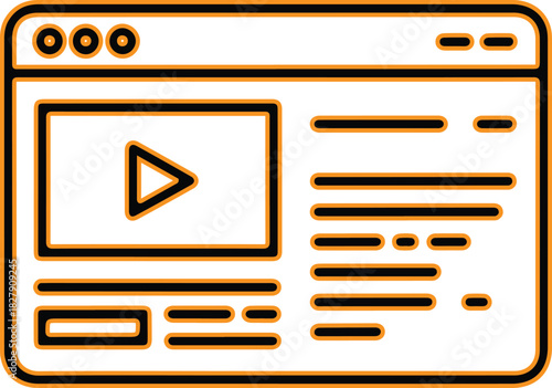 Digital video player interface on a computer screen with play button