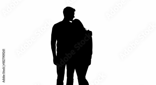 Silhouette of a loving couple embracing tightly.