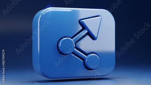 Glossy blue 3d icon representing the share function with connected nodes and an outgoing arrow, perfect for digital communication concepts