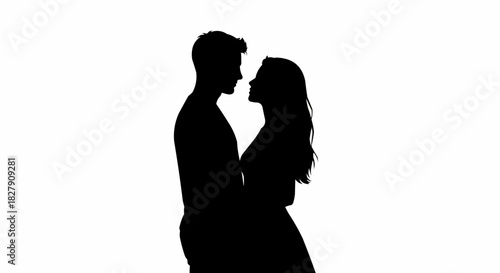 Black silhouette of a romantic couple embracing tenderly.