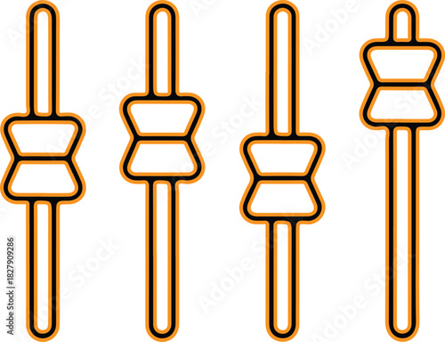 Four vertical sliders with orange outlines on a white background