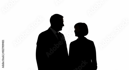 Silhouette of a man and woman in a professional setting, discussing.