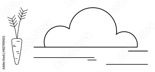 Single carrot beside a cloud with clean lines conveys simplicity, nature, and sustainability. Ideal for agriculture, organic farming, fresh produce, eco-friendly concepts, natural living, healthy