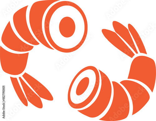 Orange Shrimp Tail Icons Representing Seafood and Gastronomy