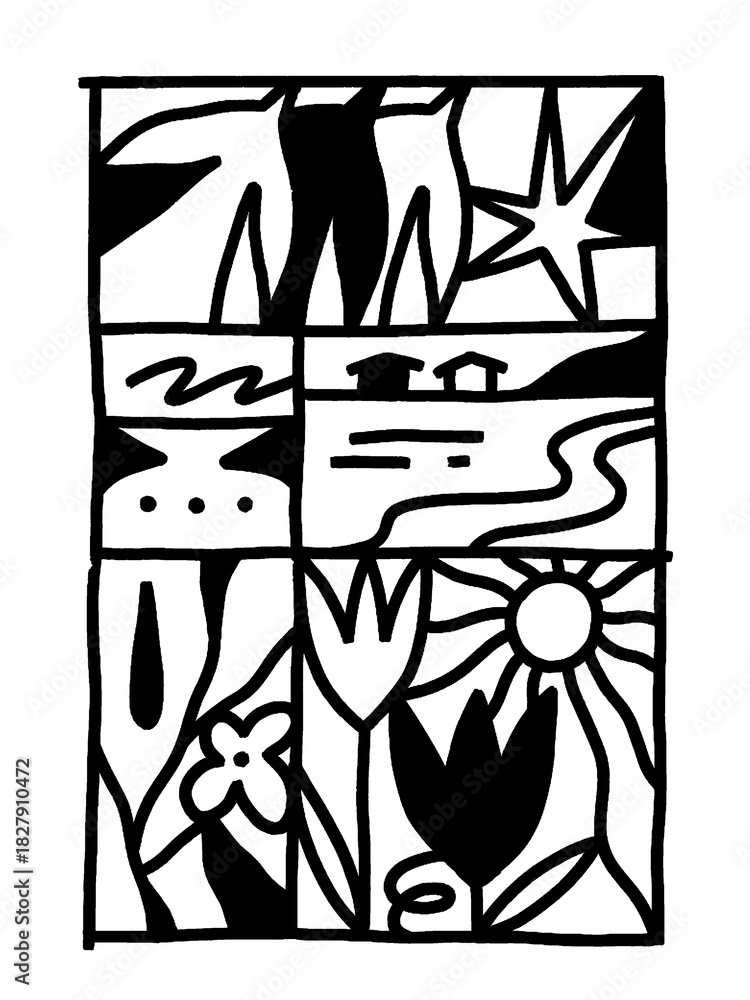 Fototapeta premium BLACK ABSTRACT MODERN DOODLE MINIMALIST NATURE ART
