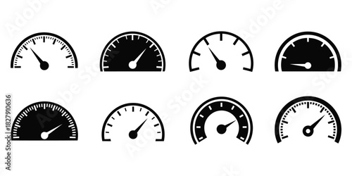 Set of Speedometer Dials Monitoring Speed with Various Gauges
