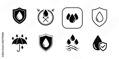 Waterproof and Water Resistance Icons Set for Protection and Durability