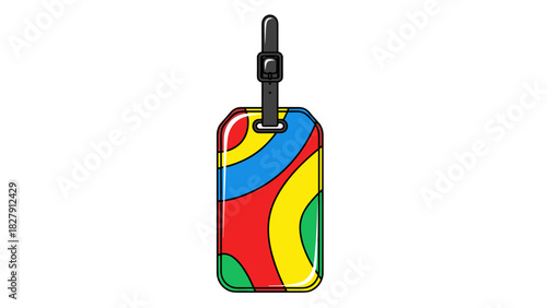 Colorful luggage tag with abstract design on white background