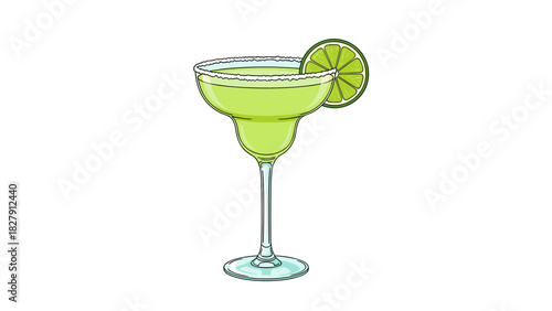 Refreshing margarita cocktail with lime slice on white background