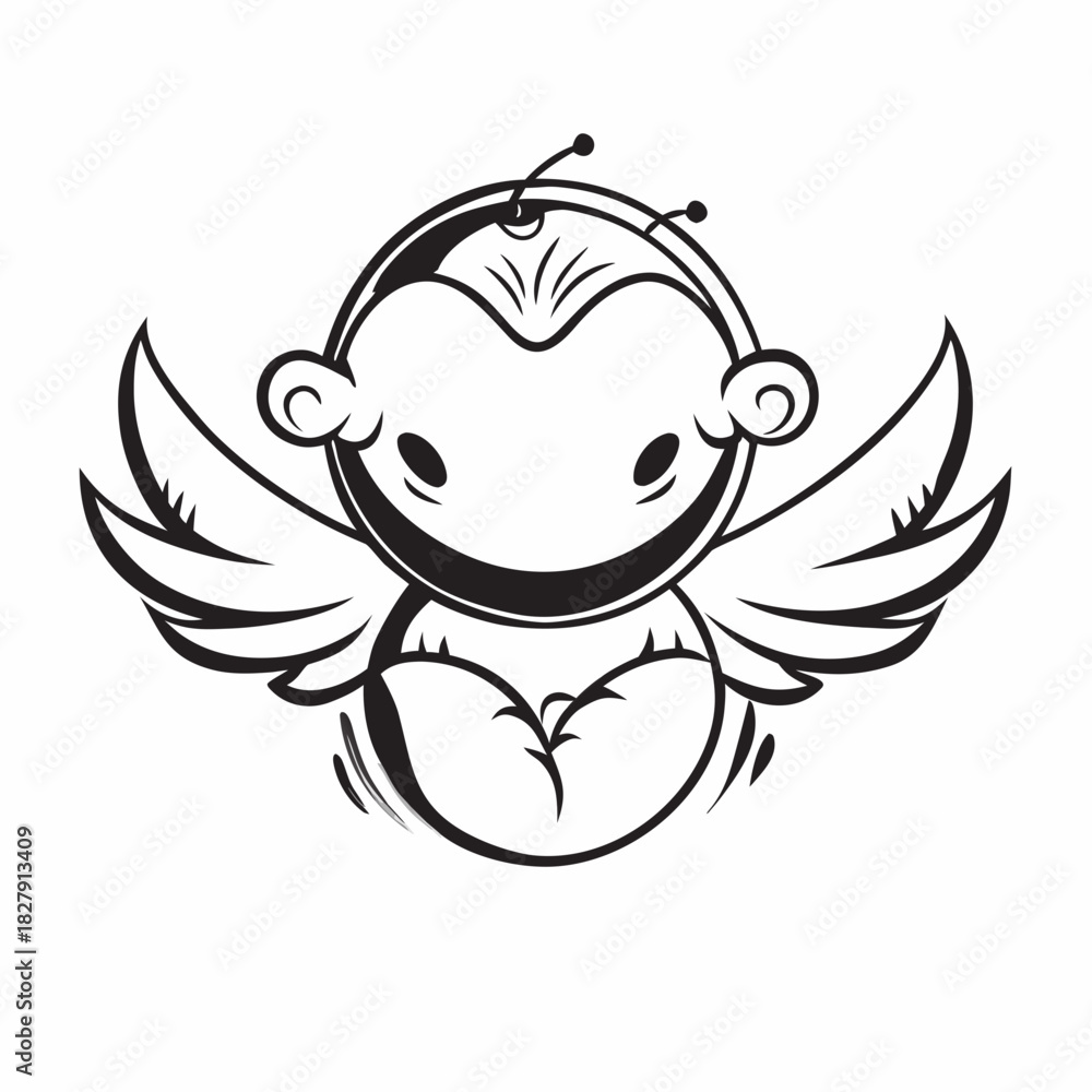 Naklejka premium Cute cartoon bee with wings and heart