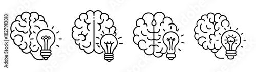Brainstorming ideas and creativity concept with lightbulb and brain vector illustration art