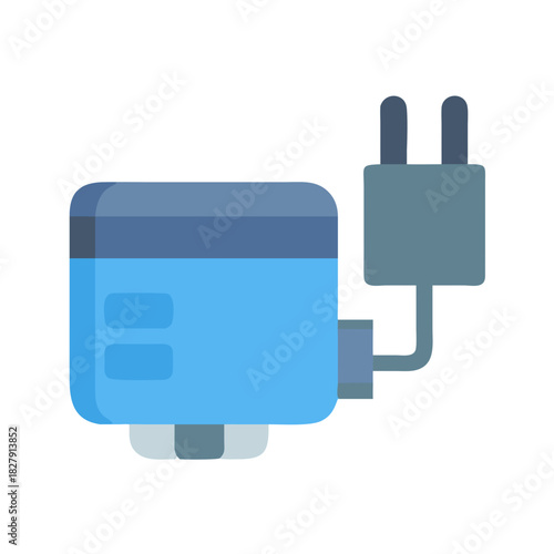 Blue water heater with plug on a black background
