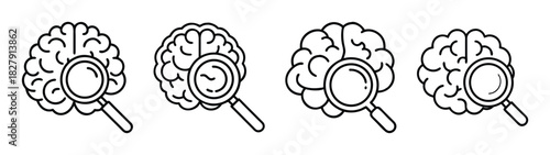 Brain research and analysis concept with magnifying glass for mental health and science study
