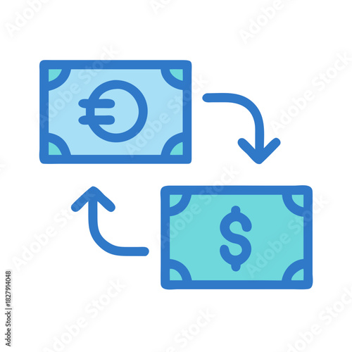 Euro to Dollar currency exchange icon graphic representation