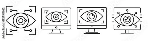Eye scan technology biometric identification security system iris recognition outline vector set