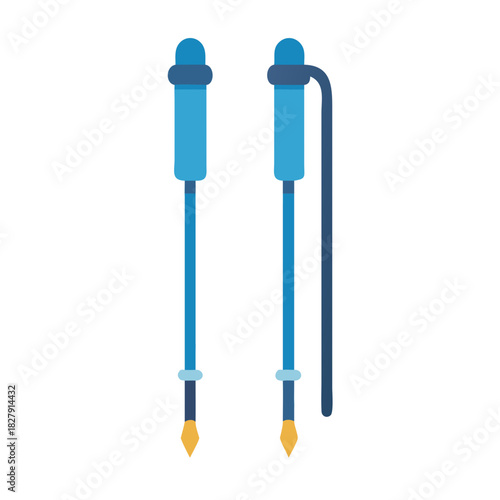 Blue trekking poles illustration on dark black background