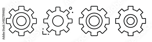 Four gears mechanical engineering design vector illustration cogwheel machine part outline drawing