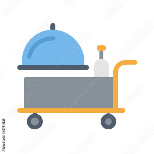 Illustration of a food cart with wine bottle service