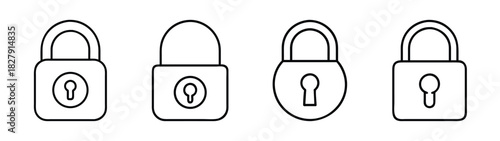 Vector outline drawing of padlocks security lock safety and protection concept security system design