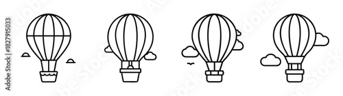 Hot air balloon vector illustration set black and white line art for travel and adventure design