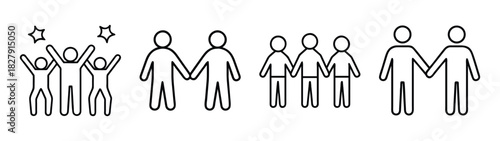 Illustration of stick figures representing teamwork collaboration and celebration concept design