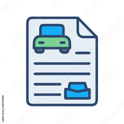 Icon illustration of car document for insurance or sale