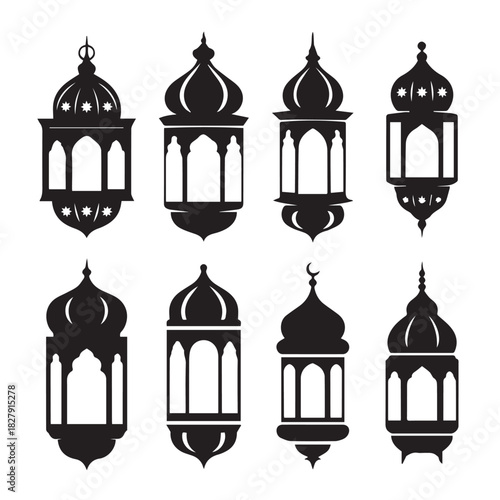 Collection of islamic lanterns in silhouette style