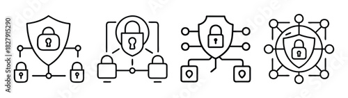 Cybersecurity network security data protection and encryption security system icons vector design