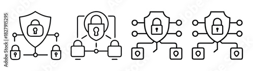 Cybersecurity network protection lock shield data security system secure connection technology concept