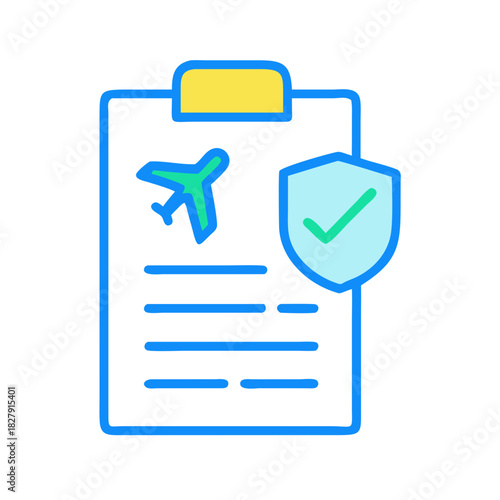 Travel insurance plan with airplane and shield icon