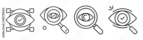 Eye inspection search magnifying glass check mark verification process outline vector graphic