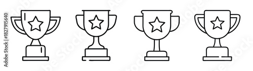 Trophy cup vector illustration set, achievement award icon, winner prize, competition success