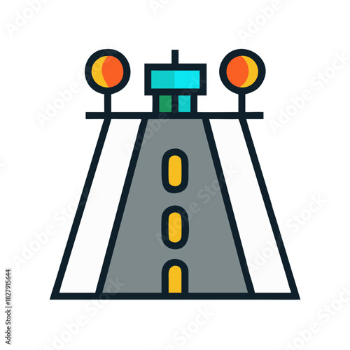 Simple Icon of Airport Runway with Control Tower