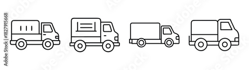 Delivery trucks vector illustration set commercial transport vehicles logistics and distribution line art