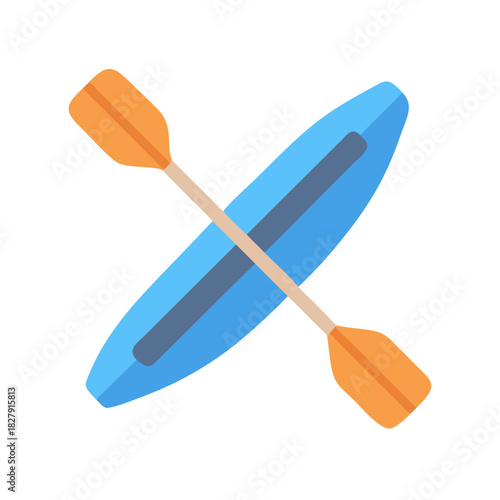 Stylized icon of a kayak and paddle on black