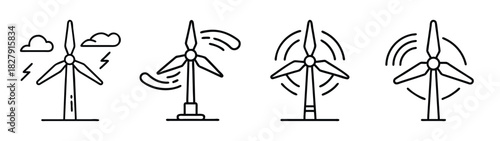 Wind turbine illustration set for renewable energy concept and wind power generation design ideas
